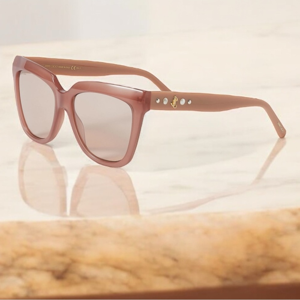 JIMMY CHOO JULIEKA OVERSIZED SQUARE SUNGLASSES OPAL/NUDE NEW WITH CASE AND CLOTH